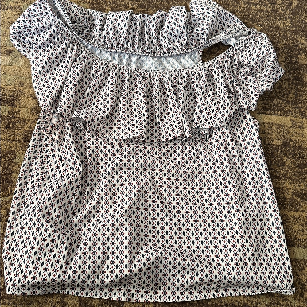 American Eagle Outfitters Black and White Patterned Short Sleeve Top